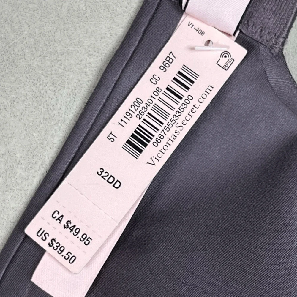 New Victoria's Secret 32DD Gray Lined Semi Demi Convertible Plunge‎ Wireless Bra